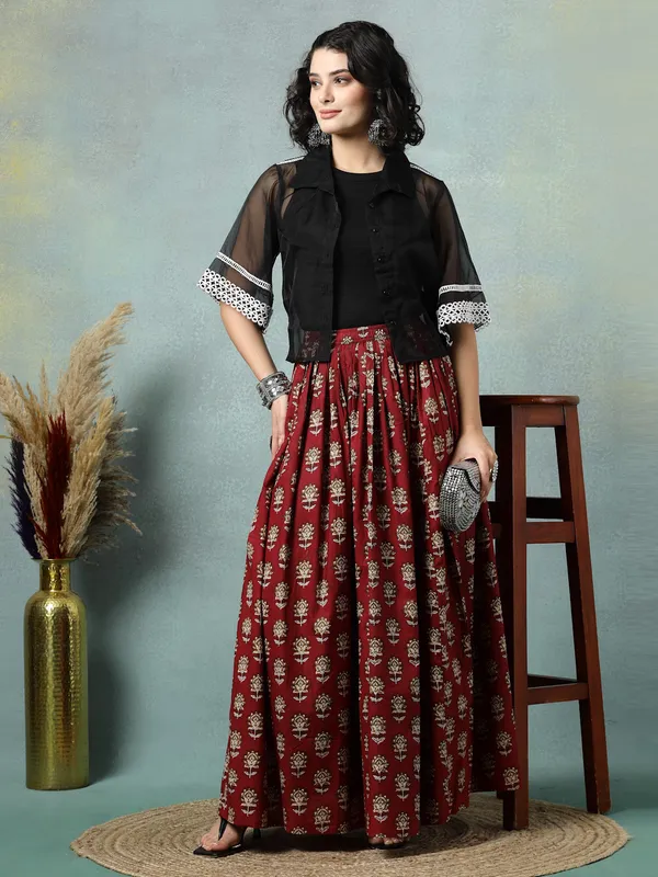 Maroon_Cotton_Procian_Print_Rounded_Ankle_Length_Skirts_For_Women