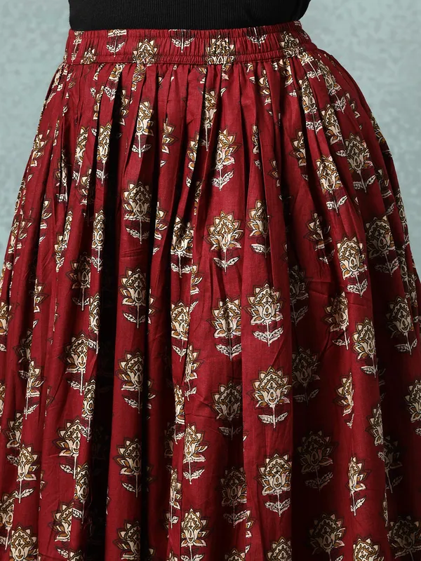 Maroon_Cotton_Procian_Print_Rounded_Ankle_Length_Skirts_For_Women