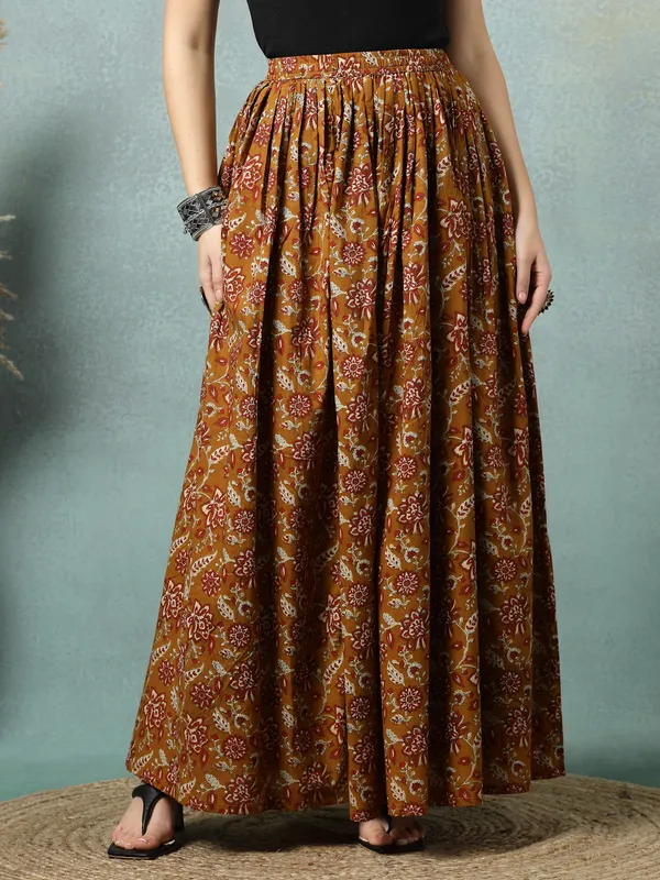 Brown_Cotton_Procian_Print_Rounded_Ankle_Length_Skirts_For_Women