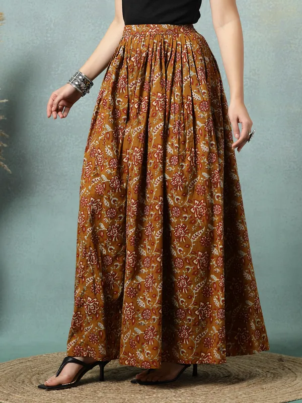 Brown_Cotton_Procian_Print_Rounded_Ankle_Length_Skirts_For_Women