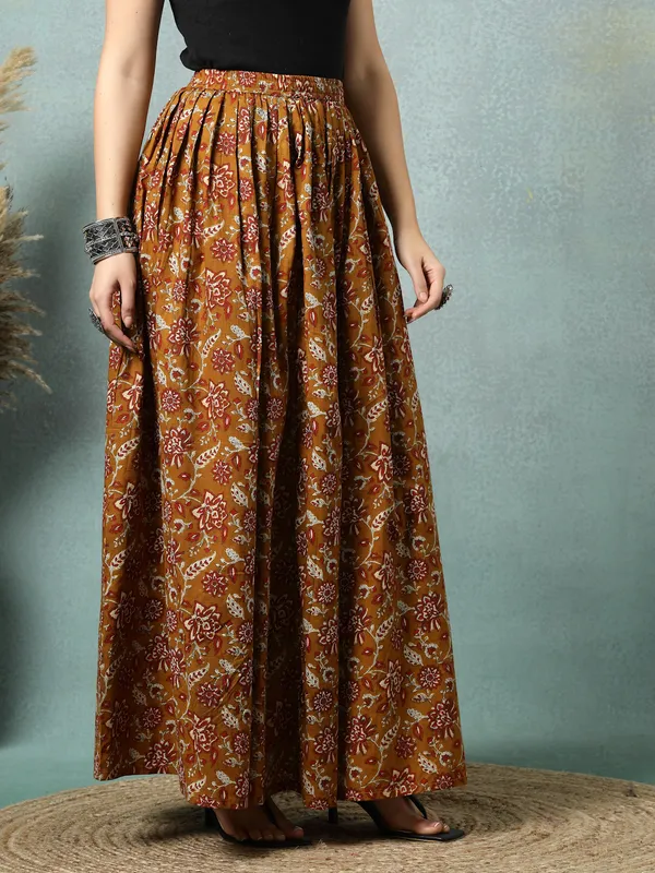 Brown_Cotton_Procian_Print_Rounded_Ankle_Length_Skirts_For_Women