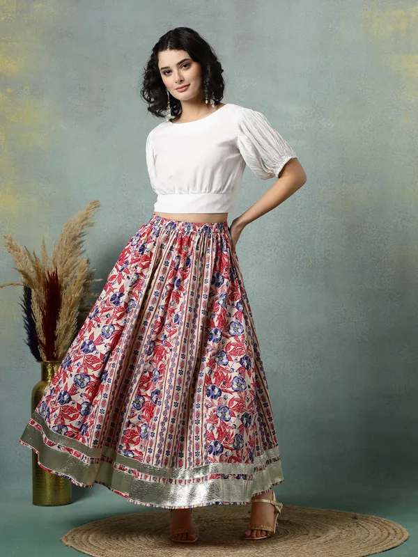 Creame_Cotton_Procian_Print_Rounded_Ankle_Length_Skirts_For_Women