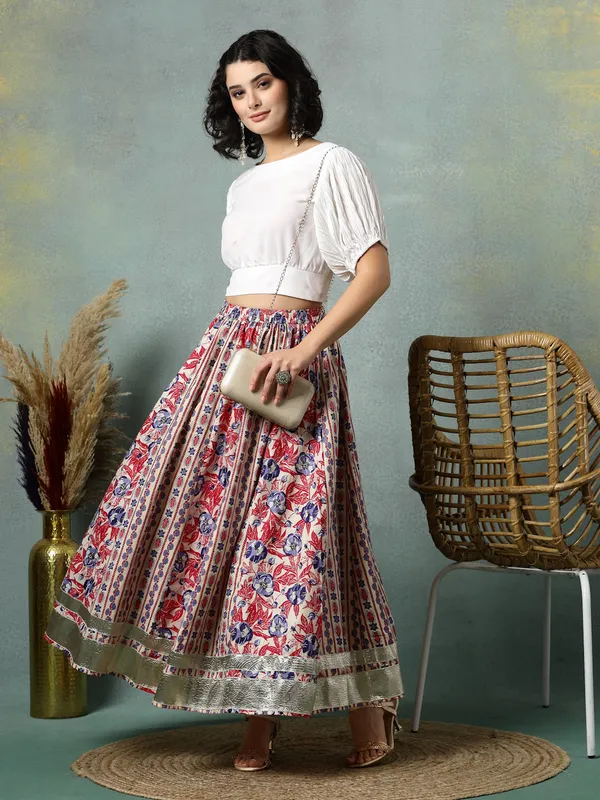 Creame_Cotton_Procian_Print_Rounded_Ankle_Length_Skirts_For_Women