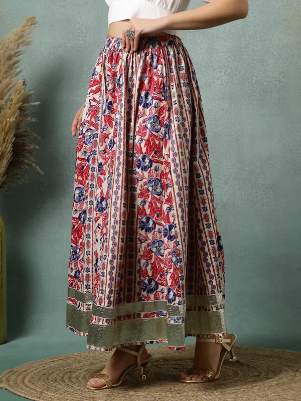 Creame_Cotton_Procian_Print_Rounded_Ankle_Length_Skirts_For_Women
