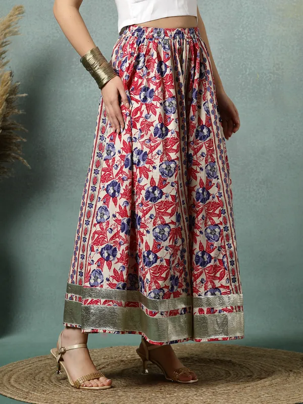 Creame_Cotton_Procian_Print_Rounded_Ankle_Length_Skirts_For_Women