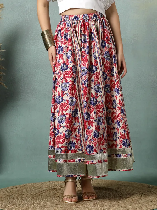 Creame_Cotton_Procian_Print_Rounded_Ankle_Length_Skirts_For_Women