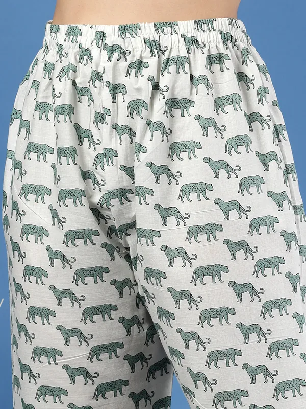 White_Cotton_White_Procaian_Print_1/2_Sleeves_Round_Neck_Regular_Ankle_Length_Night_Suit_For_Women