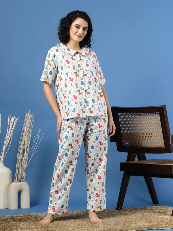 Multicolor_Cotton_Multi_Prints_1/2_Sleeves_Round_Neck_Regular_Ankle_Length_Night_Suit_For_Women