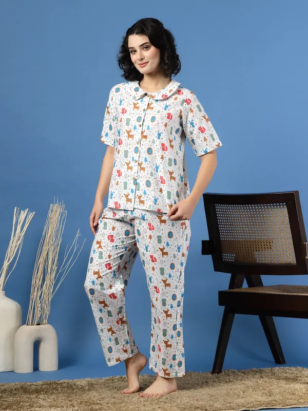 Multicolor_Cotton_Multi_Prints_1/2_Sleeves_Round_Neck_Regular_Ankle_Length_Night_Suit_For_Women