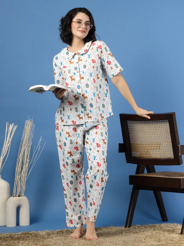 Multicolor_Cotton_Multi_Prints_1/2_Sleeves_Round_Neck_Regular_Ankle_Length_Night_Suit_For_Women