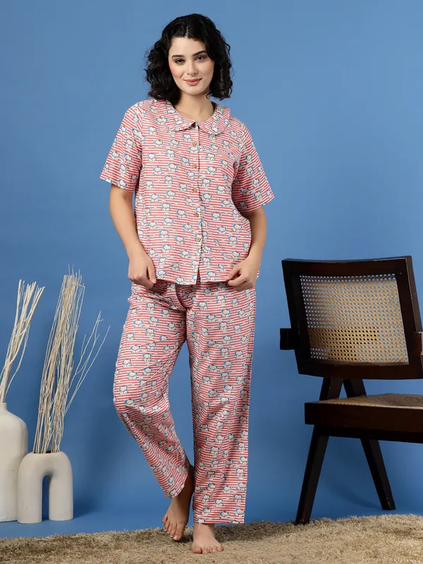 Pink_Cotton_Multi_Prints_1/2_Sleeves_Round_Neck_Regular_Ankle_Length_Night_Suit_For_Women