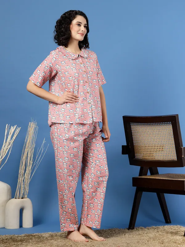 Pink_Cotton_Multi_Prints_1/2_Sleeves_Round_Neck_Regular_Ankle_Length_Night_Suit_For_Women
