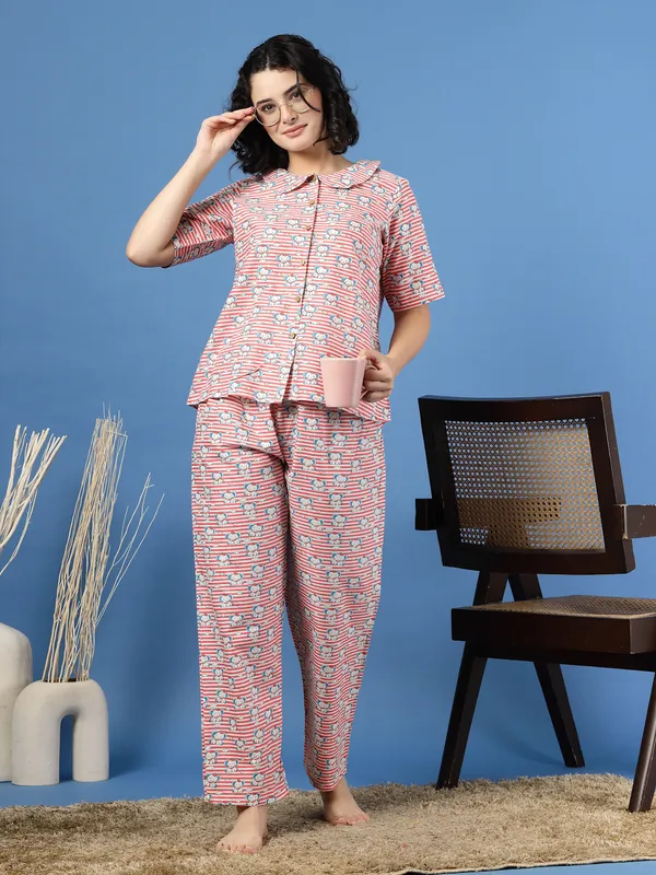 Pink_Cotton_Multi_Prints_1/2_Sleeves_Round_Neck_Regular_Ankle_Length_Night_Suit_For_Women