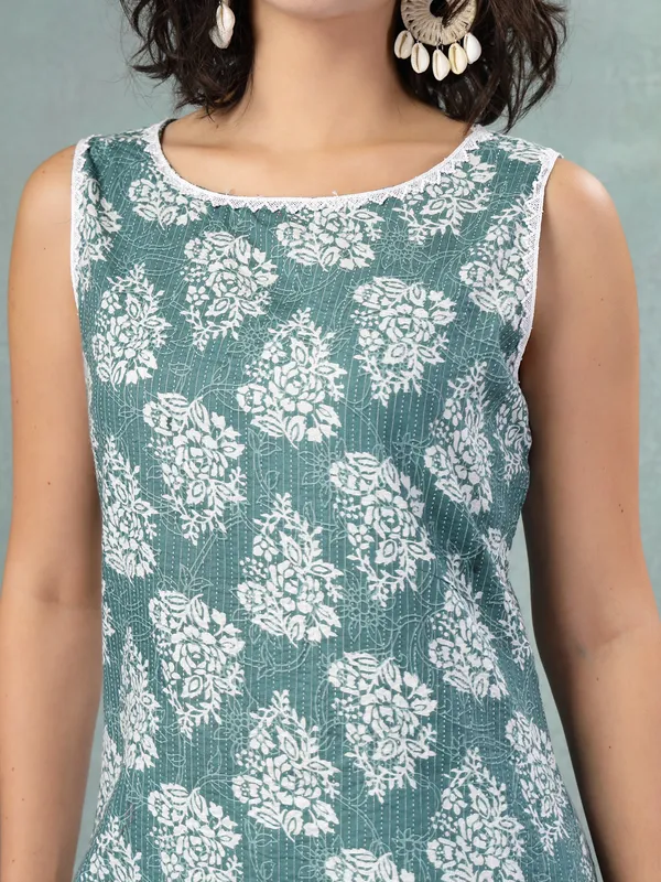 Blue_Cotton_Procian_Print_Cut_Sleeves_Round_Neck_Regular_Ankle_Length_Kurti_For_Women
