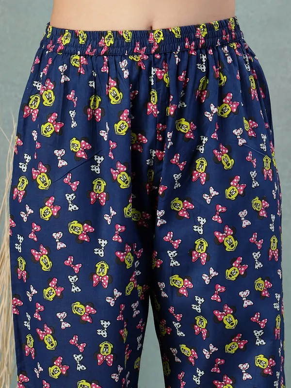 Blue_Cotton_Procian_Print_1/2_Selves_Round_Neck_Regular_Ankle_Length_Night_Suit_For_Women