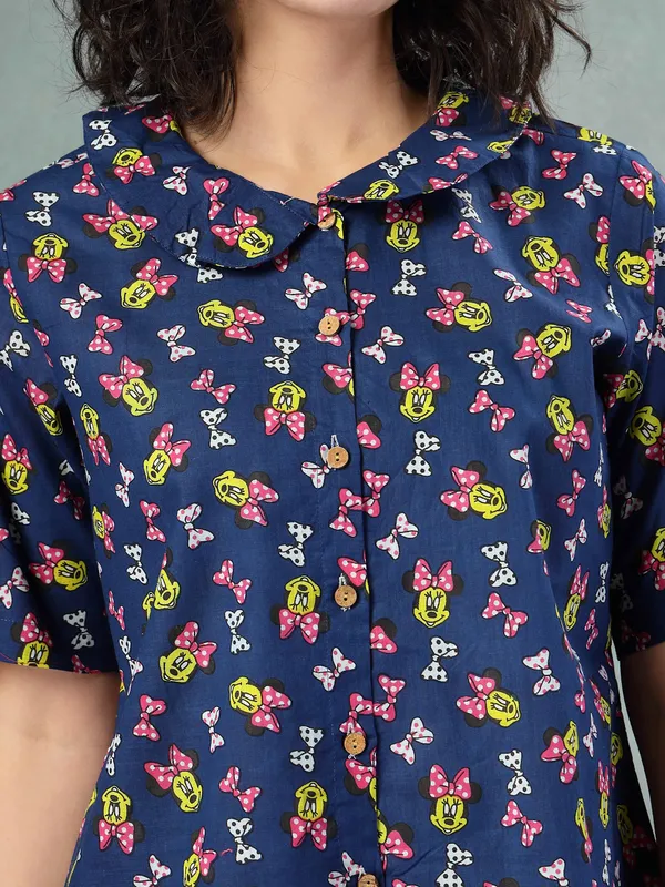 Blue_Cotton_Procian_Print_1/2_Selves_Round_Neck_Regular_Ankle_Length_Night_Suit_For_Women