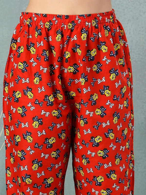 Red_Cotton_Procian_Print_1/2_Sleeves_Round_Neck_Regular_Ankle_Length_Night_Suit_For_Women