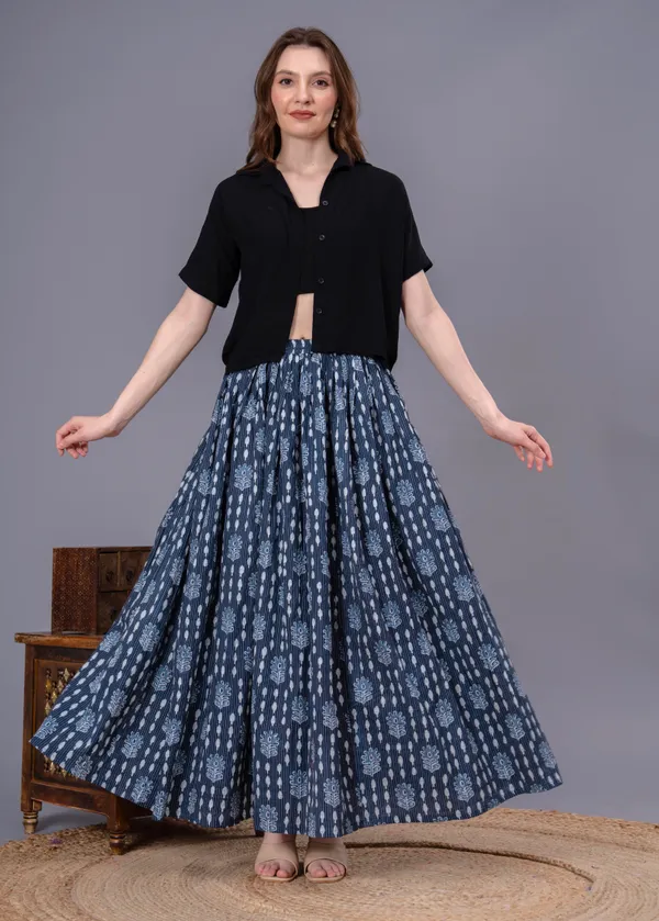 Blue_Cotton_Procian_Print_Anckle_Length_Skirts_For_Women