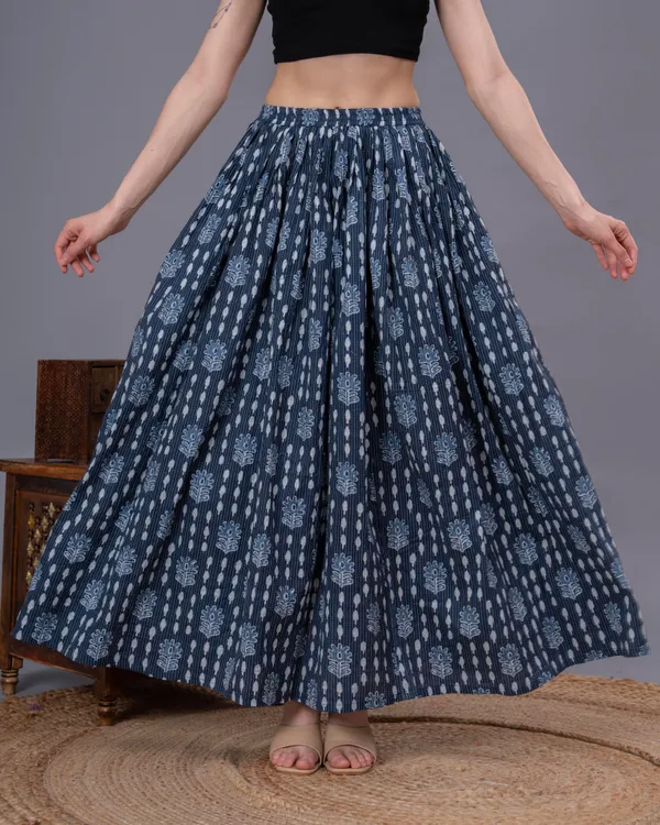 Blue_Cotton_Procian_Print_Anckle_Length_Skirts_For_Women