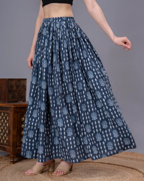 Blue_Cotton_Procian_Print_Anckle_Length_Skirts_For_Women