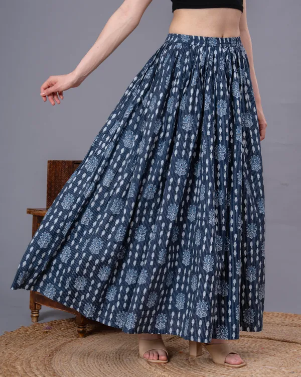 Blue_Cotton_Procian_Print_Anckle_Length_Skirts_For_Women