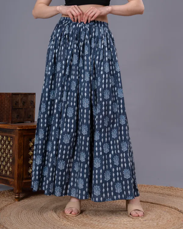 Blue_Cotton_Procian_Print_Anckle_Length_Skirts_For_Women
