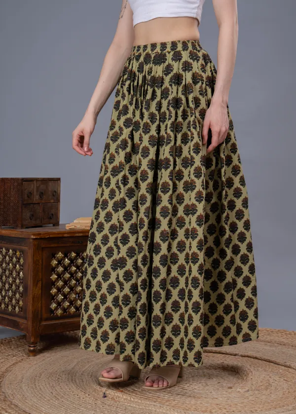 Green_Cotton_Procian_Print_Anckle_Length_Skirts_For_Women