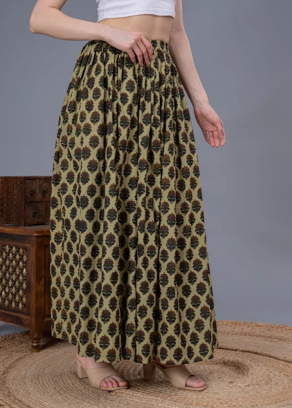 Green_Cotton_Procian_Print_Anckle_Length_Skirts_For_Women