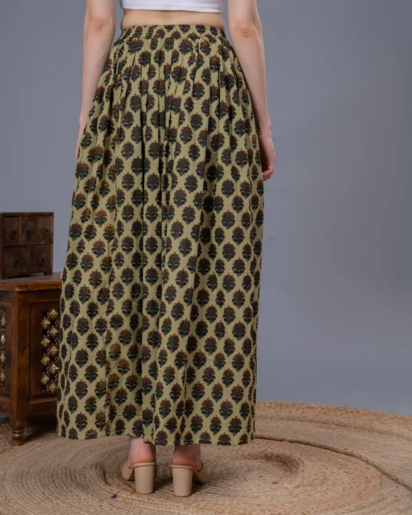 Green_Cotton_Procian_Print_Anckle_Length_Skirts_For_Women