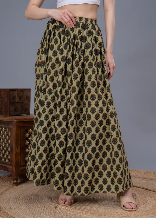 Green_Cotton_Procian_Print_Anckle_Length_Skirts_For_Women