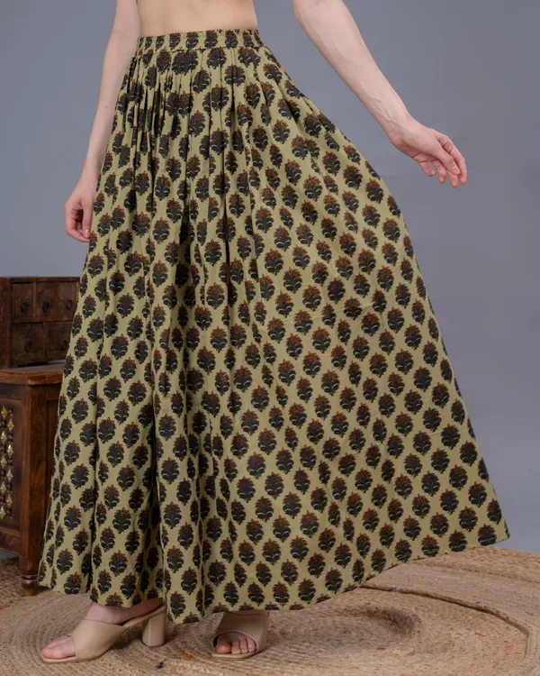 Green_Cotton_Procian_Print_Anckle_Length_Skirts_For_Women