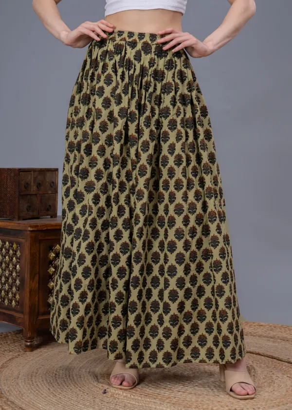 Green_Cotton_Procian_Print_Anckle_Length_Skirts_For_Women