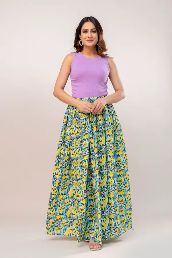 Yellow_Cotton_Procian_Print_Anckle_Length_Skirts_For_Women
