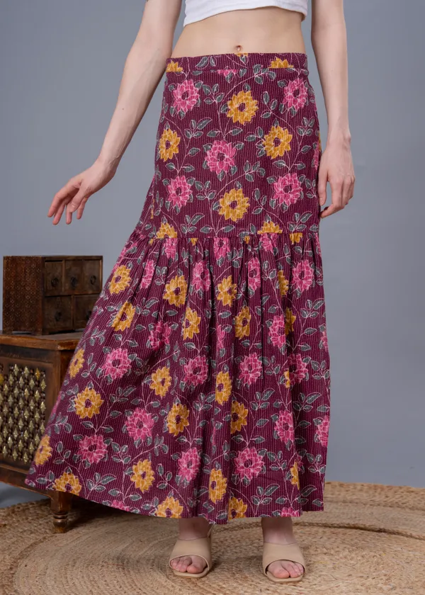 Wine_Cotton_Procian_Print_Anckle_Length_Skirts_For_Women