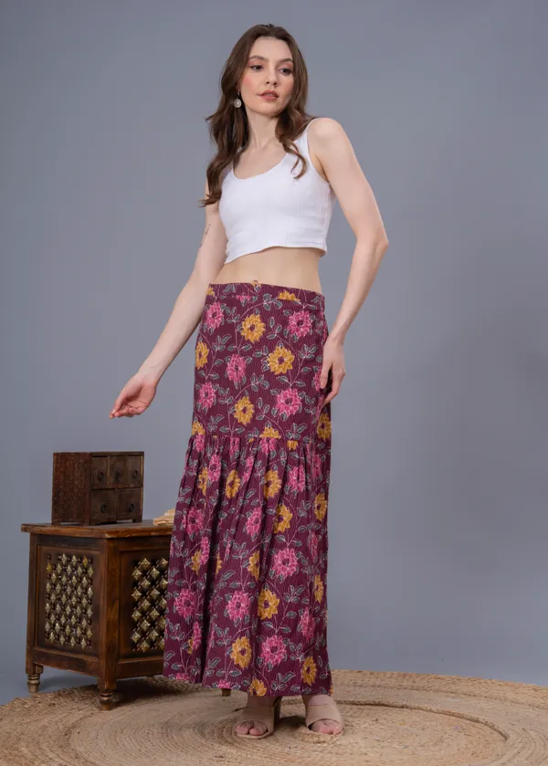 Wine_Cotton_Procian_Print_Anckle_Length_Skirts_For_Women