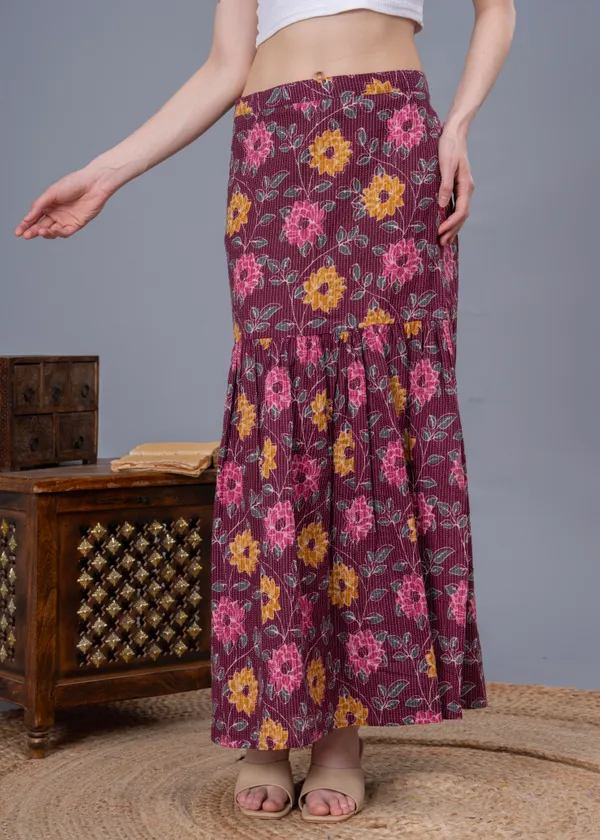 Wine_Cotton_Procian_Print_Anckle_Length_Skirts_For_Women