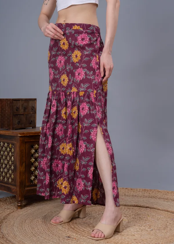 Wine_Cotton_Procian_Print_Anckle_Length_Skirts_For_Women