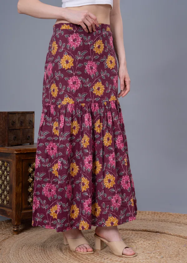 Wine_Cotton_Procian_Print_Anckle_Length_Skirts_For_Women