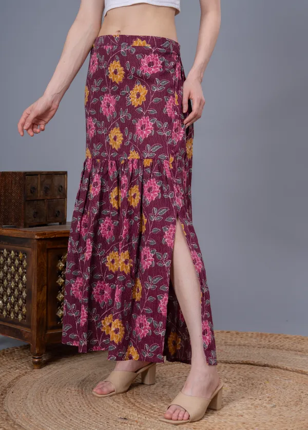 Wine_Cotton_Procian_Print_Anckle_Length_Skirts_For_Women