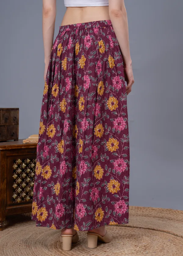 Wine_Cotton_Procian_Print_Anckle_Length_Skirts_For_Women