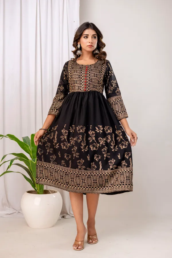 Black_Rayon_Gold_Print_Kalf_Length_Kurti_For_Women