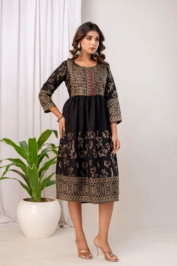 Black_Rayon_Gold_Print_Kalf_Length_Kurti_For_Women