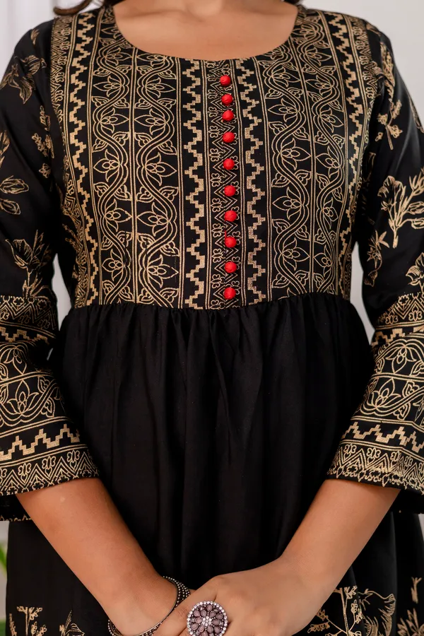 Black_Rayon_Gold_Print_Kalf_Length_Kurti_For_Women