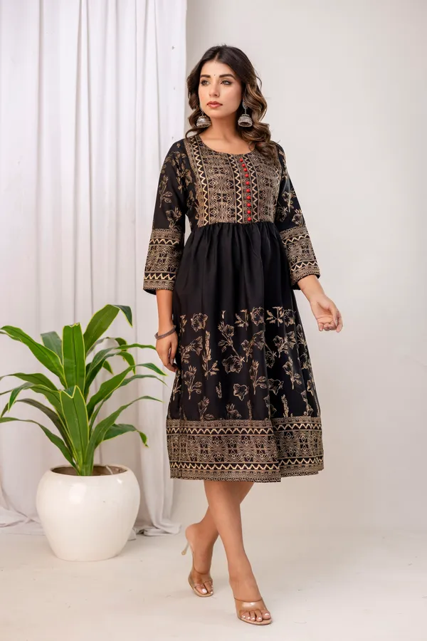 Black_Rayon_Gold_Print_Kalf_Length_Kurti_For_Women