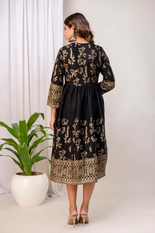 Black_Rayon_Gold_Print_Kalf_Length_Kurti_For_Women