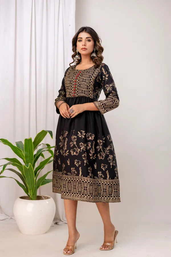 Black_Rayon_Gold_Print_Kalf_Length_Kurti_For_Women
