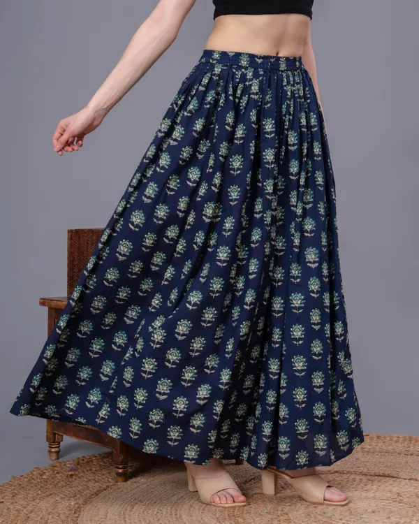 Blue_Cotton_Procian_Print_Anckle_Length_Skirts_For_Women