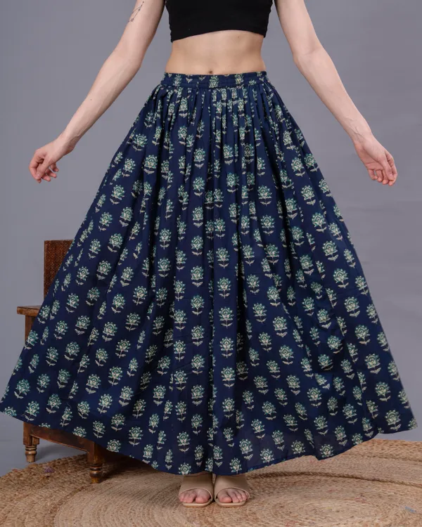 Blue_Cotton_Procian_Print_Anckle_Length_Skirts_For_Women