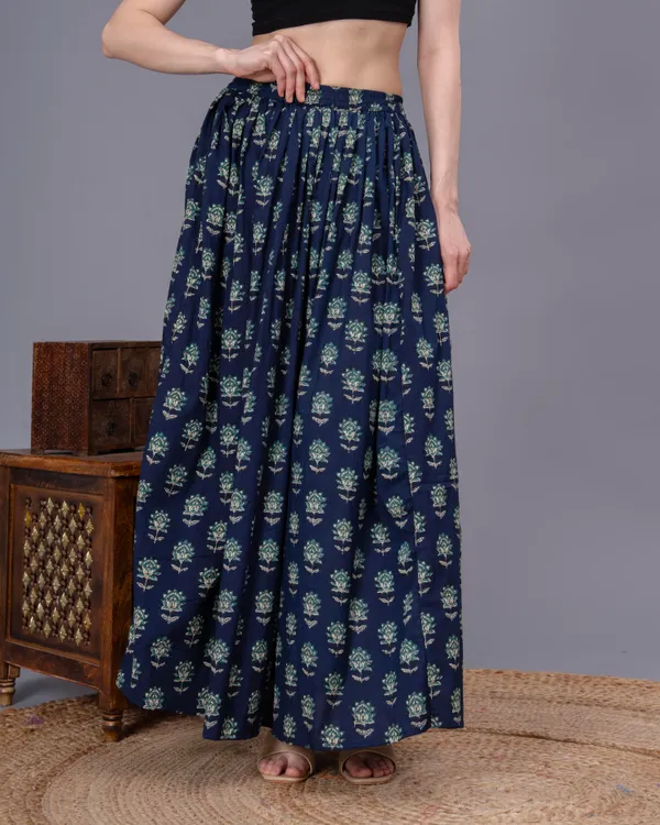Blue_Cotton_Procian_Print_Anckle_Length_Skirts_For_Women