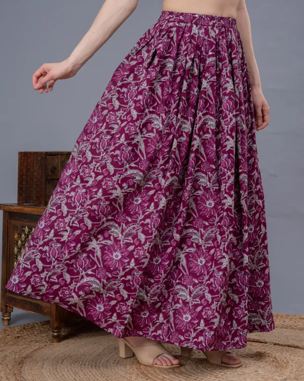 Wine_Cotton_Procian_Print_Anckle_Length_Skirts_For_Women